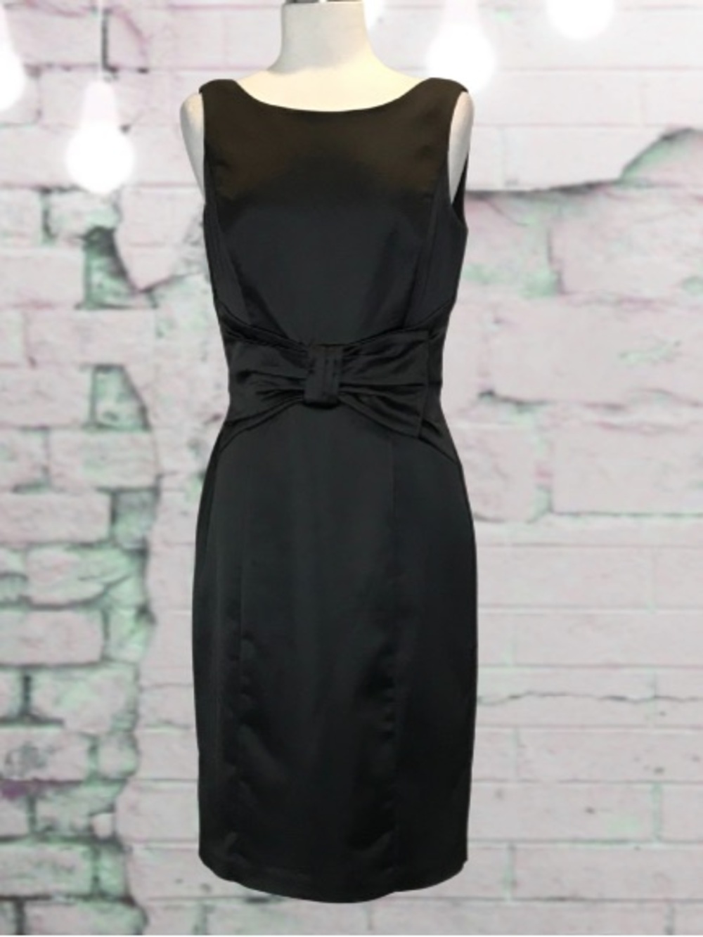 NWT White House Black Market Black Dull Satin Bow Sheath Dress 2P
